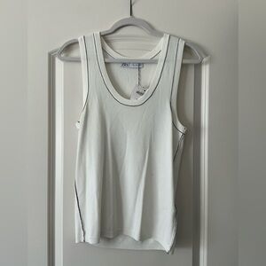 NWT Zara White Tank Top with Black Trim